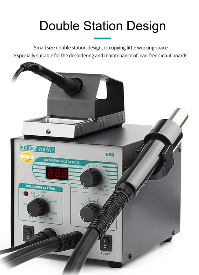 QUICK 706W+2 IN 1 HOT AIR SMD REWORK STATION SOLDERING STATION 630W - Image 5
