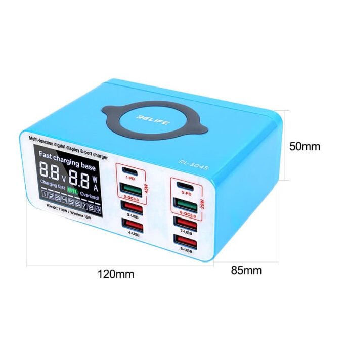 RELIFE RL-304S MULTIFUNCTIONAL DIGITAL DISPLAY 8 PORT CHARGER - Image 8