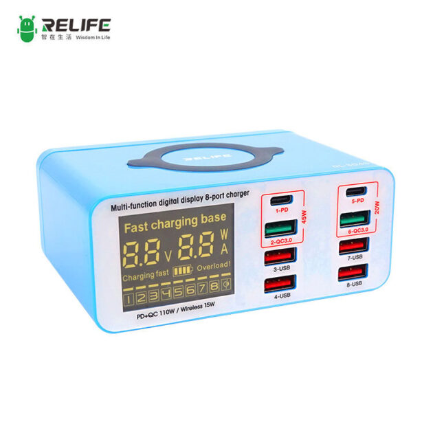 RELIFE RL-304S MULTIFUNCTIONAL DIGITAL DISPLAY 8 PORT CHARGER