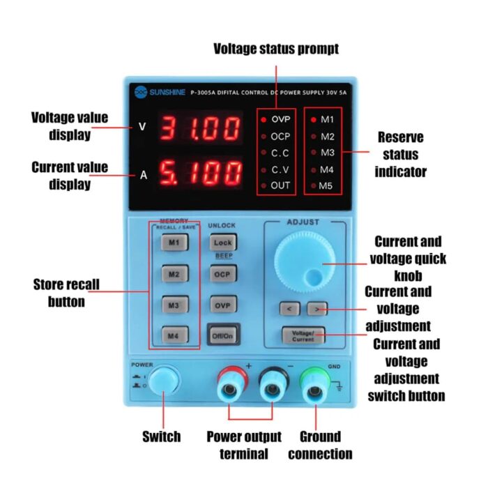 SUNSHINE P3005A DC POWER SUPPLY 30V 5A - Image 2