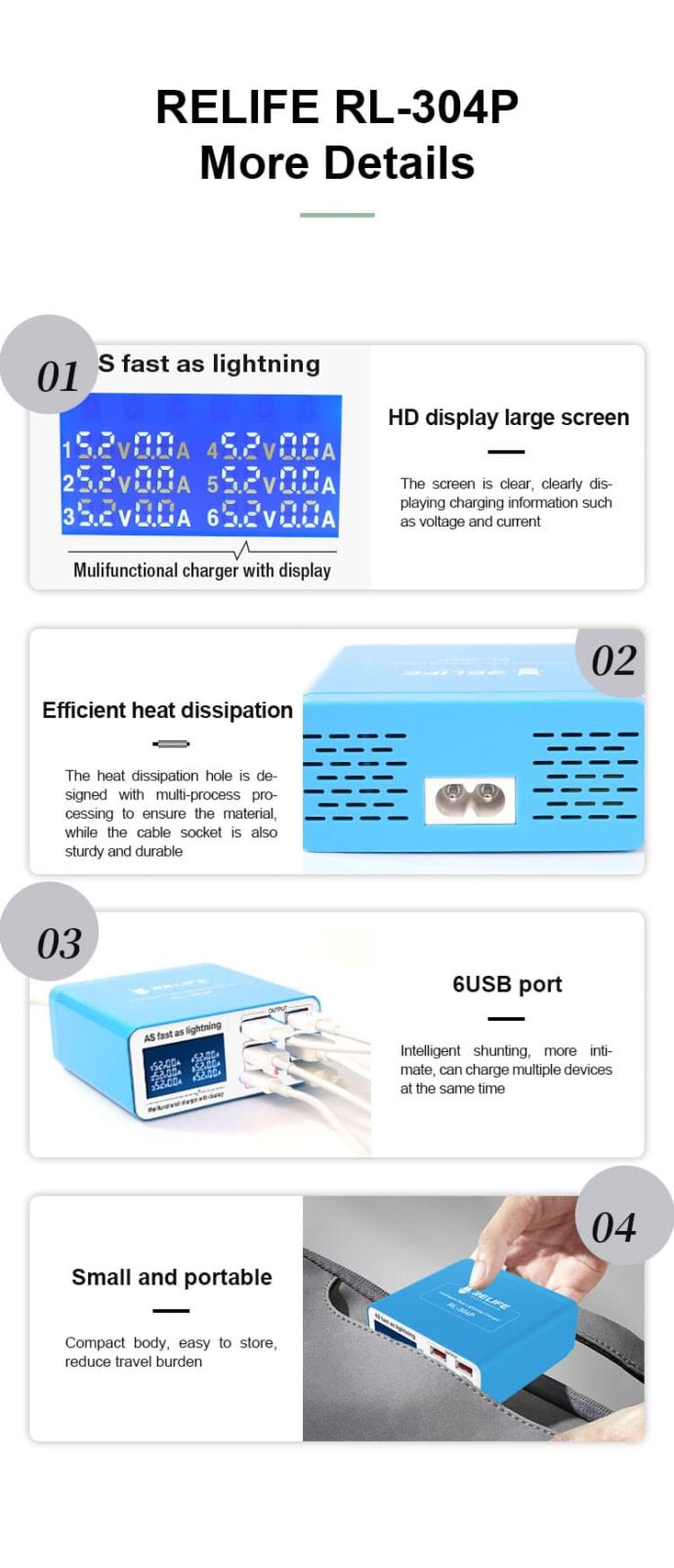 RELIFE RL-304P SMART 6-PORT DIGITAL DISPLAY CHARGER - Image 7