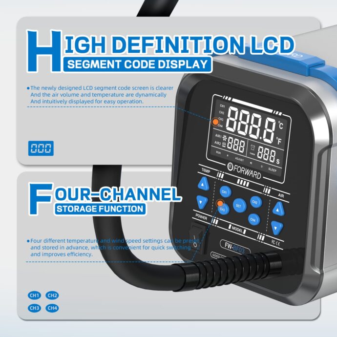 FORWARD FW-BF03 1300W PRECISE TEMPERATURE CONTROL HOT AIR DESOLDERING STATION - Image 8
