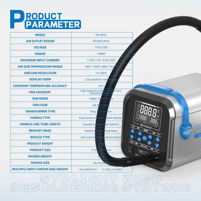 FORWARD FW-BF03 1300W PRECISE TEMPERATURE CONTROL HOT AIR DESOLDERING STATION - Image 15