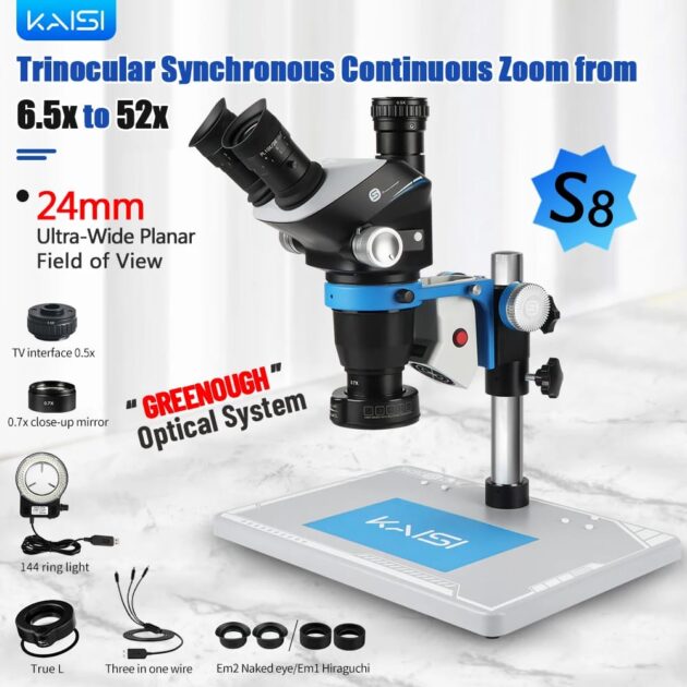 KAISI S8 6.7-52X ZOOM TRINOCULAR STEREO MICROSCOPE
